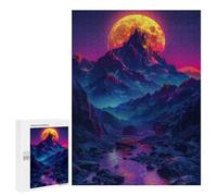 Puzzles pour Adultes 500 PCS Vibrant Mountain Moonlit Landscape Puzzles pour Adolescents - Anti-Stress - Défi Éducatif - Cadeaux De Noël Et d'anniversaire 500 PCS