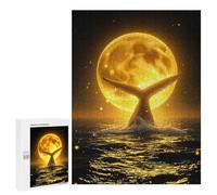 Puzzles pour Adultes 500 PCS Water Splashing Around Celestial Whale Moonlit Ocean Night Puzzle pour Adultes, Jeu De Réflexion, Décoration Murale, Cadeau d'anniversaire, Cadeaux, 500 PCS