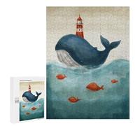 Puzzles pour Adultes 500 PCS Whale with Lighthouse Jeu De Puzzle Familial Amusant Et Humoristique, Cadeau d'anniversaire, 500 PCS