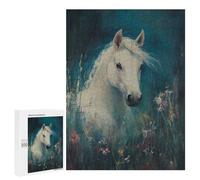 Puzzles pour Adultes 500 PCS White Horse in Meadow Puzzle pour Adultes, Jeu De Réflexion, Décoration Murale, Cadeau d'anniversaire, Cadeaux, 500 PCS