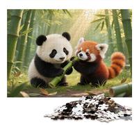 Puzzles pour Adultes 500 pièces Animaux De La Forêt 38 x 52cm Puzzles pour Adultes Jeu éducatif Challenge 500 pièces Carte Puzzle pour Adulte Panda Roux Et Panda Géant