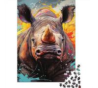 Puzzles pour Adultes 500 pièces Art Animalier Puzzle rhinocéros pour Adultes Puzzles en Bois Puzzles Amusants Jeux de Puzzle 500 pièces (52x38cm)