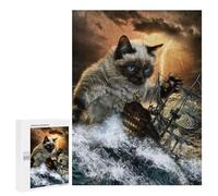Puzzles pour adultes 500 pièces Cat Storms The Seas Puzzles pour adultes, jouets, décoration murale, cadeaux pour femmes, excellent cadeau pour les jeux 500 pièces