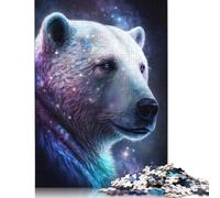 Puzzles pour Adultes 500 pièces en Bois Espace Galaxie Ours Polaire Puzzle Artistique Cadeau d'anniversaire Unique 500 pièces (52x38cm)