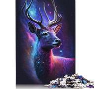 Puzzles pour Adultes 500 pièces Galaxie Animaux Cerf Puzzles en Bois Cadeaux d'anniversaire Décoration Murale 500 pièces (52x38cm)