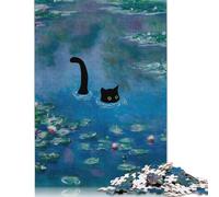 Puzzles pour Adultes 500 pièces Monet Chat Nymphéas Puzzles en Bois créatifs pour Adultes et Adolescents Jeu Stimulant 500 pièces (52x38cm)