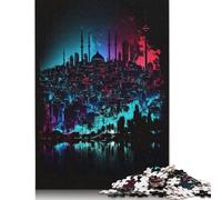 Puzzles pour Adultes 500 pièces Néon Istanbul Skyline Puzzle pour Adultes Puzzles en Bois Puzzles Amusants Jeux de Puzzle 500 pièces (52x38cm)