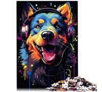Puzzles pour Adultes 500 pièces，Psychédélisme coloré par des Chiens musicaux，Convient aux Adultes et aux Enfants de Plus de 12 Ans Puzzles en Bois，Puzzles pour activités familiales，Taille ：38x52 cm