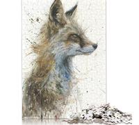 Puzzles pour Adultes 500 pièces Puzzle Portrait de Renard éclaboussé pour Adultes Puzzles en Bois Puzzles Amusants Jeux de Puzzle 500 pièces (52 x 38 cm)