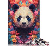 Puzzles pour Adultes 500 pièces Puzzle pour Adolescent Panda Fleur Portrait Puzzle en Bois Cadeau Convient aux familles et Amis Puzzles (52x38cm)