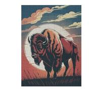 Puzzles pour Adultes 52x38cm/1000pcs American Bison Illustration with Sunset Backdrop Puzzles pour Adolescents Jeu Familial Décoration Parfaite Difficile À Compléter 52x38cm/1000pcs