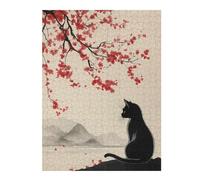 Puzzles pour Adultes 52x38cm/1000pcs Black Cat and The Cherry Blossom Tree Puzzle Décoratif Mural - Analyse Et Logique - Un Défi À Relever 52x38cm/1000pcs