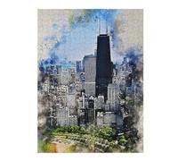 Puzzles pour Adultes 52x38cm/1000pcs Chicago in Watercolor Puzzle - Jeu Manuel - Défi Difficile - Cadeaux pour Les Amis Et La Famille 52x38cm/1000pcs