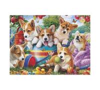 Puzzles pour Adultes 52x38cm/1000pcs Corgi Puppies Garden Scene Puzzles pour Adolescents Jeu Manuel, Amusant Et Humoristique Cadeaux d'anniversaire Et De Noël Uniques 52x38cm/1000pcs