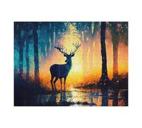 Puzzles pour Adultes 52x38cm/1000pcs Deer in The Forest at Sunset Puzzle - Jeu Manuel - Défi Difficile - Cadeaux pour Les Amis Et La Famille 52x38cm/1000pcs