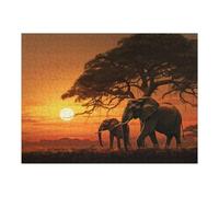Puzzles pour Adultes 52x38cm/1000pcs Elephants at Sunset in Africa Puzzle Anti-Stress, Jouet De Course De Vitesse Manuelle, Cadeau pour Les Amis Et La Famille 52x38cm/1000pcs