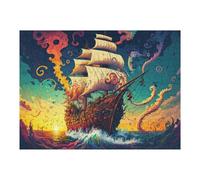 Puzzles pour Adultes 52x38cm/1000pcs Fantasy Sailing Ship at Sunset Puzzles pour Adolescents Jeux Familiaux Analyse Et Logique Jeu Stimulant Cadeaux 52x38cm/1000pcs