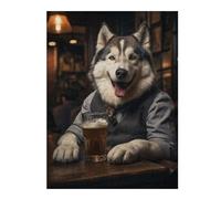 Puzzles pour Adultes 52x38cm/1000pcs Husky Dog in The Pub Puzzles pour Adolescents Jeu Familial Décoration Parfaite Difficile À Compléter 52x38cm/1000pcs