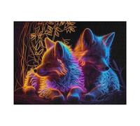Puzzles pour Adultes 52x38cm/1000pcs Neon Foxes A Glowing Digital Artwork Puzzle - Jeu Manuel - Défi Difficile - Cadeaux pour Les Amis Et La Famille 52x38cm/1000pcs