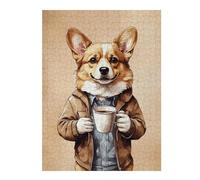 Puzzles pour Adultes 52x38cm/1000pcs Puzzles Corgi Animals Coffee Puzzles pour Adolescents Jeux De Société Découpe De Précision Cadeaux d'anniversaire Et Cadeaux Uniques 52x38cm/1000pcs
