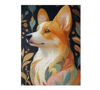 Puzzles pour Adultes 52x38cm/1000pcs Puzzles Corgi with Floral Pattern Animal Puzzle Jeux Relaxants Niveau De Difficulté Défi Interaction Parent-Enfant 52x38cm/1000pcs