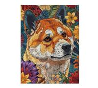 Puzzles pour Adultes 52x38cm/1000pcs Puzzles Floral Shiba Inu Dog Puzzles pour Adolescents Jeux De Société Découpe De Précision Cadeaux d'anniversaire Et Cadeaux Uniques 52x38cm/1000pcs