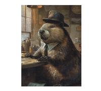 Puzzles pour Adultes 52x38cm/1000pcs Puzzles Funny Dressed Beaver Hat Puzzle pour Adultes, Jeu De Réflexion pour S'amuser en Famille, Difficile Et Stimulant 52x38cm/1000pcs