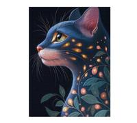 Puzzles pour Adultes 52x38cm/1000pcs Puzzles Glowing Egyptian Mau Cat with Floral Design Animal Puzzle Jeux Relaxants Niveau De Difficulté Défi Interaction Parent-Enfant 52x38cm/1000pcs