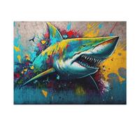 Puzzles pour Adultes 52x38cm/1000pcs Puzzles pour Adultes Colorful Shark Splash Artwork -3 Jeux Relaxants Une Œuvre d'art Activités Amusantes À La Maison, 52x38cm/1000pcs