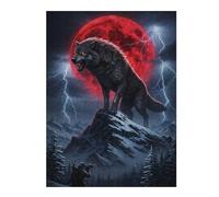 Puzzles pour Adultes 52x38cm/1000pcs Puzzles pour Adultes Wolf on Mountain with Red Moon Jeux Relaxants Une Œuvre d'art Activités Amusantes À La Maison, 52x38cm/1000pcs