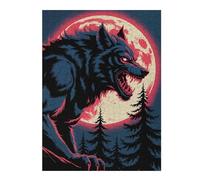 Puzzles pour Adultes 52x38cm/1000pcs Puzzles Werewolf Howling at The Moon Illustration Puzzles pour Adultes Jeux Relaxants Cadeaux pour Femmes Cadeaux Anti-Stress 52x38cm/1000pcs