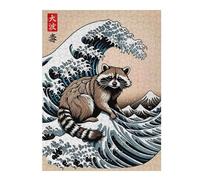 Puzzles pour Adultes 52x38cm/1000pcs Raccoon Great Wave Puzzles pour Adolescents Jeu Familial Décoration Parfaite Difficile À Compléter 52x38cm/1000pcs