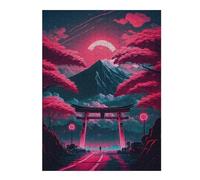 Puzzles pour Adultes 52x38cm/1000pcs Torii Gate Under A Pink Moon Puzzles pour Adultes, Jeu De Réflexion, Décoration Murale, Jeu Stimulant, Cadeaux 52x38cm/1000pcs
