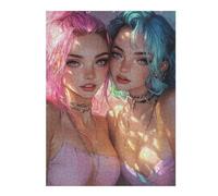 Puzzles pour Adultes 52x38cm/1000pcs Two Girls with Pink and Blue Hair Puzzle - Jeu Manuel - Défi Difficile - Cadeaux pour Les Amis Et La Famille 52x38cm/1000pcs