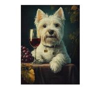 Puzzles pour Adultes 52x38cm/1000pcs White Westie Enjoying Wine Puzzles pour Adultes - Jeu Manuel - Idées De Détente - Cadeaux d'anniversaire Et Autres Cadeaux Uniques 52x38cm/1000pcs