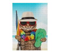 Puzzles pour Adultes 52x38cm/1000pcsPuzzles Summer Vacation Cats Beach Puzzles pour Adolescents Jeux De Société Découpe De Précision Cadeaux d'anniversaire Et Cadeaux Uniques 52x38cm/1000pcs