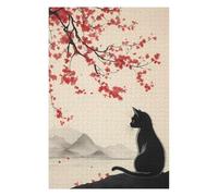 Puzzles pour Adultes 75x50cm/1000pcs Black Cat and The Cherry Blossom Tree Puzzle Décoratif Mural - Analyse Et Logique - Un Défi À Relever 75x50cm/1000pcs