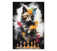 Puzzles pour Adultes 75x50cm/1000pcs Cat Chess Master Puzzle pour Adultes, Jeu De Réflexion, Une Œuvre d'art, Cadeau d'anniversaire, Cadeaux, 75x50cm/1000pcs