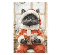 Puzzles pour Adultes 75x50cm/1000pcs Cat in Santa Suit Reading Puzzles pour Adolescents Jeu Familial Décoration Parfaite Difficile À Compléter 75x50cm/1000pcs