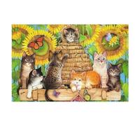 Puzzles pour Adultes 75x50cm/1000pcs Cats and Sunflowers A Whimsical Garden Scene Puzzle - Jeu Manuel - Défi Difficile - Cadeaux pour Les Amis Et La Famille 75x50cm/1000pcs