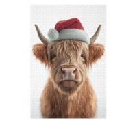 Puzzles pour Adultes 75x50cm/1000pcs Christmas Highland Cow Portrait Puzzle - Jeu Manuel - Défi Difficile - Cadeaux pour Les Amis Et La Famille 75x50cm/1000pcs