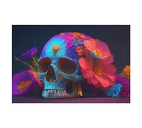 Puzzles pour Adultes 75x50cm/1000pcs Colorful Floral Skull Artwork Puzzles pour Adolescents, Jouets Anti-Stress, Décoration Murale, pour Les Gamers 75x50cm/1000pcs