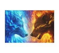 Puzzles pour Adultes 75x50cm/1000pcs Fire and Ice Wolves Digital Art Puzzle pour Adultes, Jeu De Réflexion, Découpe De Précision, pour Les Amateurs De Jeux 75x50cm/1000pcs