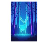 Puzzles pour Adultes 75x50cm/1000pcs Neon Deer in Blue Forest Puzzles pour Adolescents Jeux De Société pour Passer Le Temps À La Maison Cadeaux d'anniversaire Et De Noël Uniques 75x50cm/1000pcs