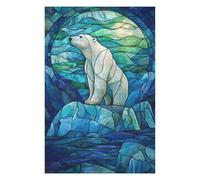 Puzzles pour Adultes 75x50cm/1000pcs Polar Bear Stained Glass Puzzles pour Adolescents Jeux De Société pour Passer Le Temps À La Maison Cadeaux d'anniversaire Et De Noël Uniques 75x50cm/1000pcs
