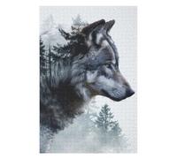 Puzzles pour Adultes 75x50cm/1000pcs Puzzles Double Exposure Wolf Casse-tête pour Adultes Jeu De Réflexion Décoration Murale Cadeaux De Noël Et d'anniversaire 75x50cm/1000pcs
