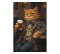 Puzzles pour Adultes 75x50cm/1000pcs Puzzles Orange Tabby Cat in A Pub Holding A Beer Puzzle pour Adultes Jeux De Famille Vacances À La Maison Passer Le Temps Est Idéal comme Cadeau 75x50cm/1000pcs
