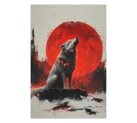 Puzzles pour Adultes 75x50cm/1000pcs Puzzles Wolf Howling at Red Moon Puzzle pour Adultes Jeux De Famille Vacances À La Maison Passer Le Temps Est Idéal comme Cadeau 75x50cm/1000pcs