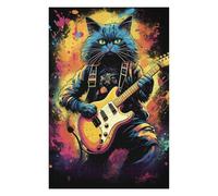 Puzzles pour Adultes 75x50cm/1000pcs Rock Star Cat Guitar Art Puzzles À Monter Soi-même - Cadeaux Souvenirs pour Vos Proches 75x50cm/1000pcs