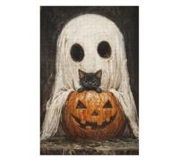 Puzzles pour Adultes 75x50cm/1000pcs Spooky Cute Ghost and Black Cat with Pumpkin Puzzles Anti-Stress - Cadeaux pour Femmes, Amis Et Famille 75x50cm/1000pcs